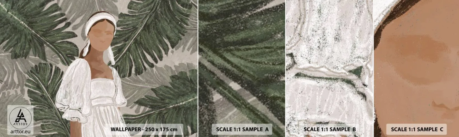 Fototapeta Vzorek Standard Eco - Exotický portrét - Boho, Žena, Listy - 100x30 cm