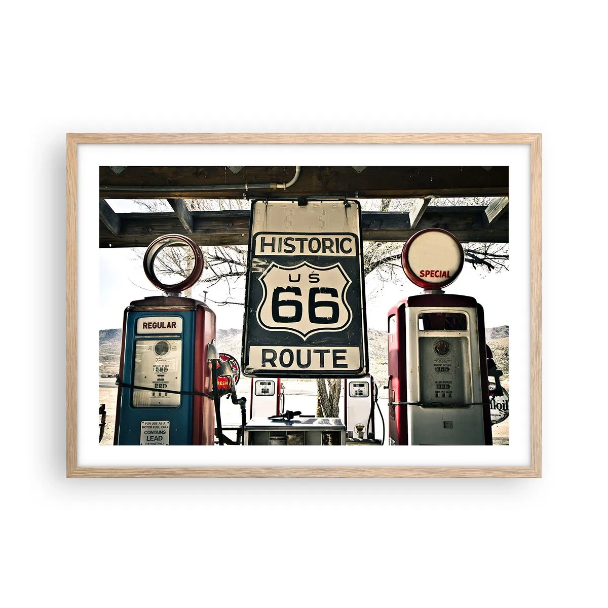 Plakát v rámu světlý dub - Americká retro cesta - 70x50 cm
