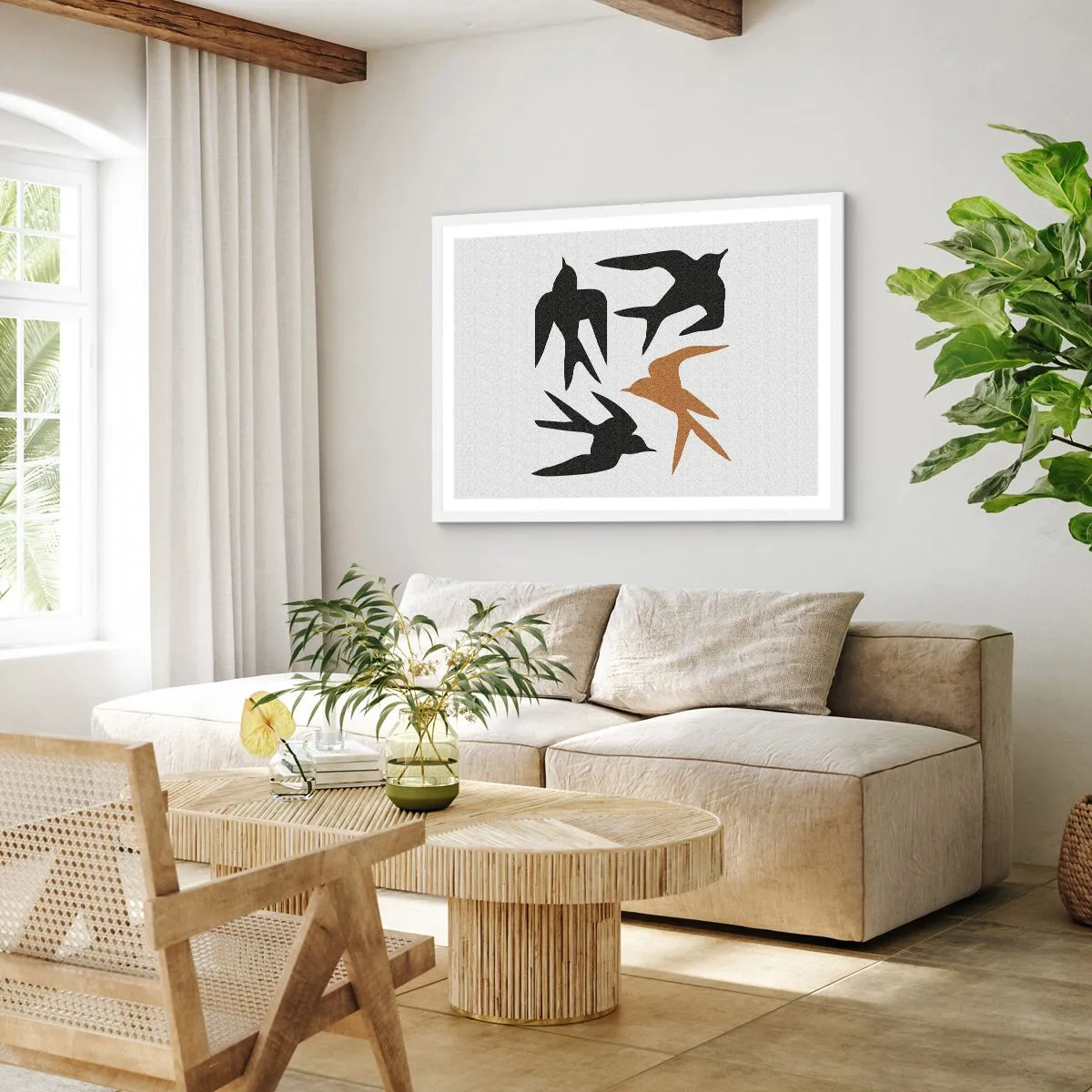 Plakát v bílém rámu - Vlaštovky - 100x70 cm