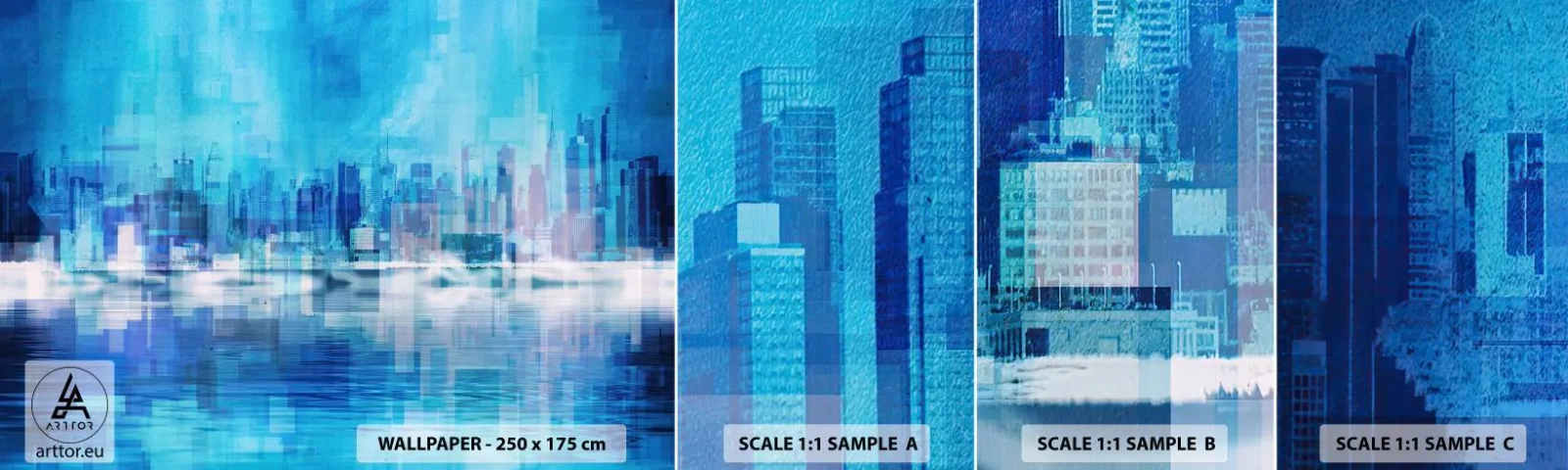 Vzor Fototapety Samolepicí Deluxe Sticker - Utopené v modři - Abstrakce, Město, Architektura - 100x30 cm