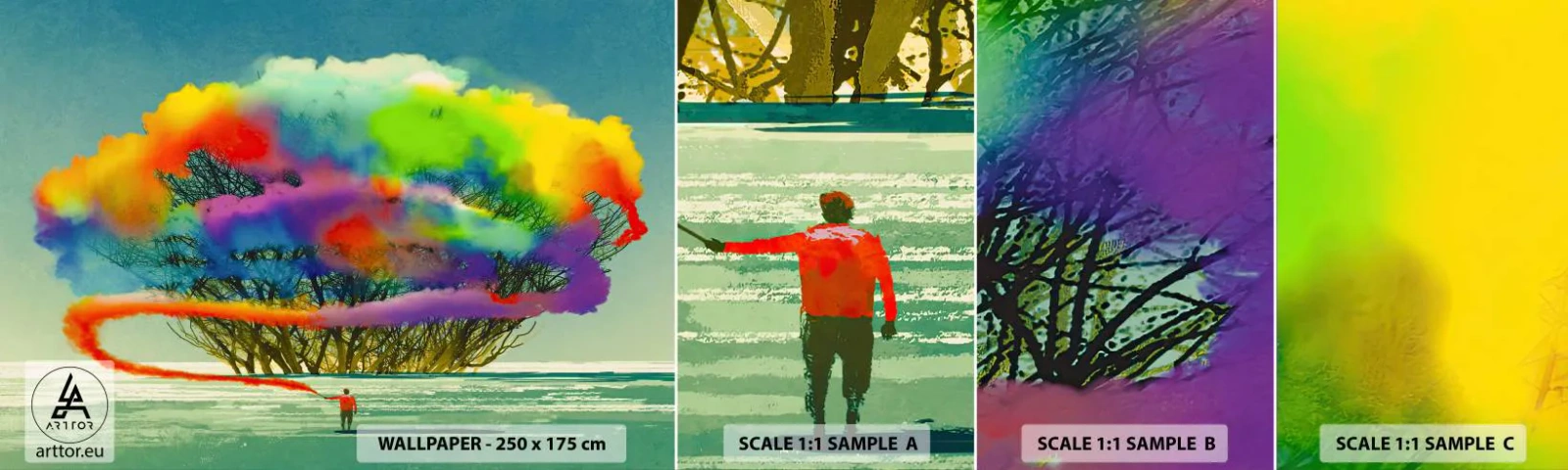 Vzor Fototapety Samolepicí Deluxe Sticker - Oživit tento svět - Abstrakce, Muž, Moderní vzor - 100x30 cm