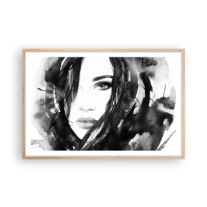 Plakát v rámu světlý dub - Portrét dámy v černé a bílé - 91x61 cm