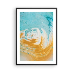 Plakát v černém rámu - Abstraktní vír v odstínech modré a oranžové - 50x70cm - Pastelový vír - Moderní nástěnná dekorace do obývacího pokoje a ložnice ARTTOR