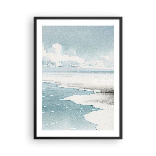 Plakát v černém rámu - Akvarelová přímořská krajina v pastelových odstínech - 50x70cm - Jemný příliv - Moderní nástěnná dekorace do obývacího pokoje a ložnice ARTTOR