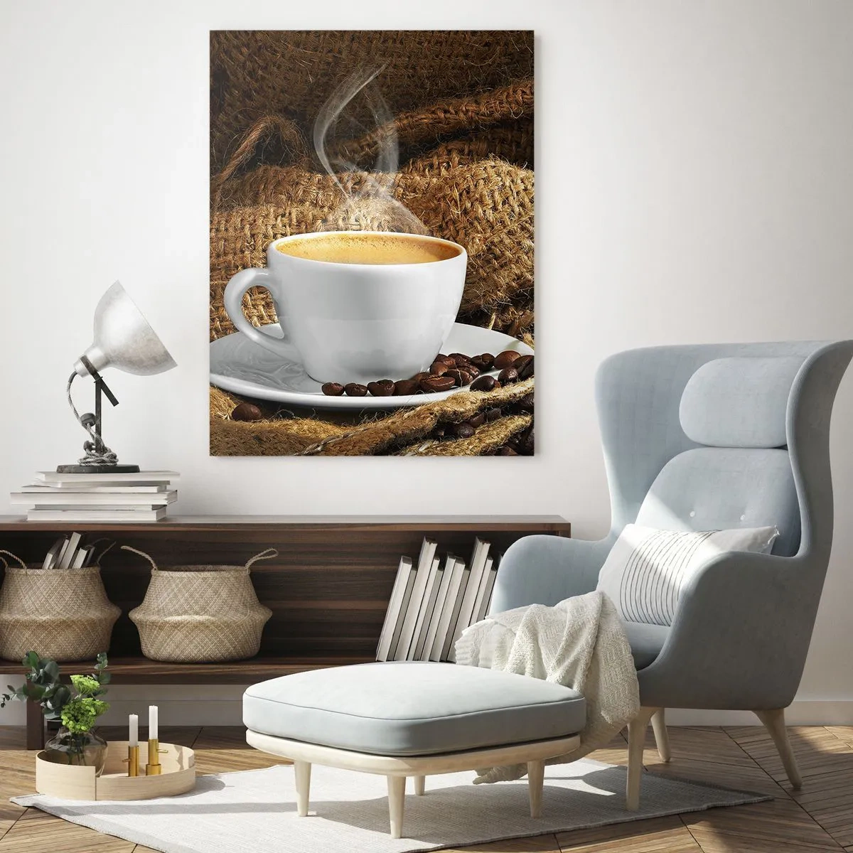 Obraz na skle - Vůně moka a hustota medové tekutiny - 50x70 cm
