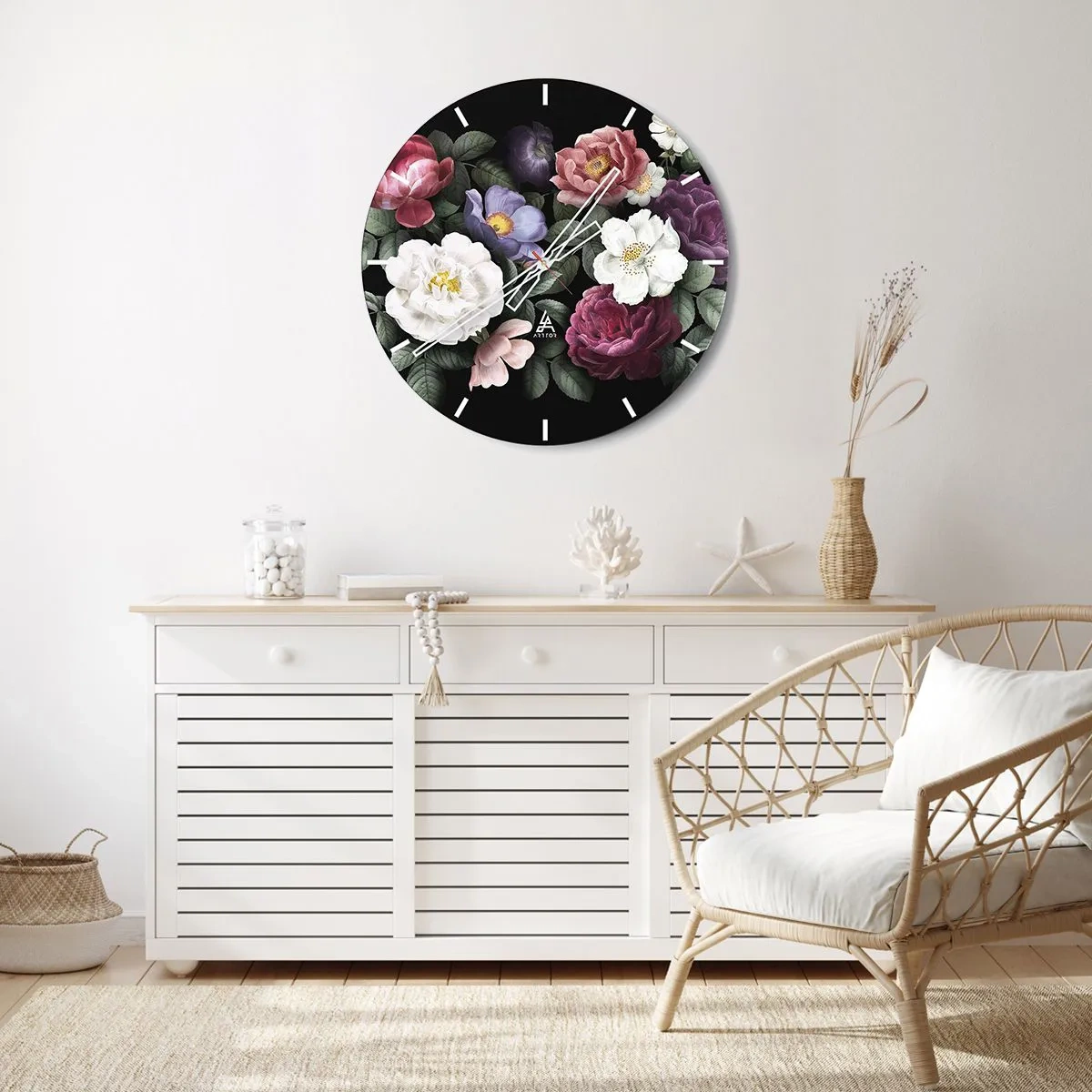 Nástěnné hodiny - Obrys ženské tváře ve stylu čárové grafiky na světlém pozadí - 30x30cm - Z anglické zahrady - Moderní nástěnná dekorace do obývacího pokoje, kuchyně a ložnice ARTTOR