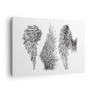 Obraz na plátně - Tři černobílé skici křídel v minimalistickém stylu. - 70x50cm - I ty se můžeš stát andělem - Moderní nástěnná dekorace do obývacího pokoje a ložnice ARTTOR