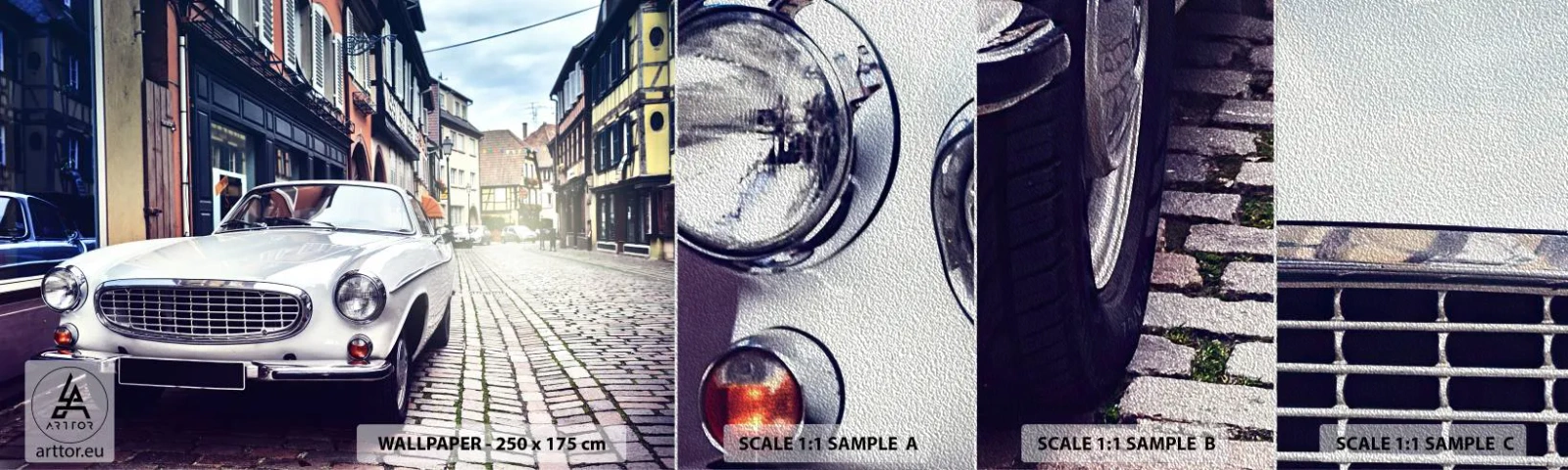 Vzor Fototapety Premium Sand - Minulost je dnes - Historické auto, Město, Francie - 100x30 cm