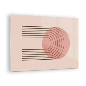 Obraz na skle - Minimalistická geometrická grafika v odstínech béžové - 70x50cm - Neodolatelná přitažlivost - Moderní nástěnná dekorace do obývacího pokoje a ložnice ARTTOR