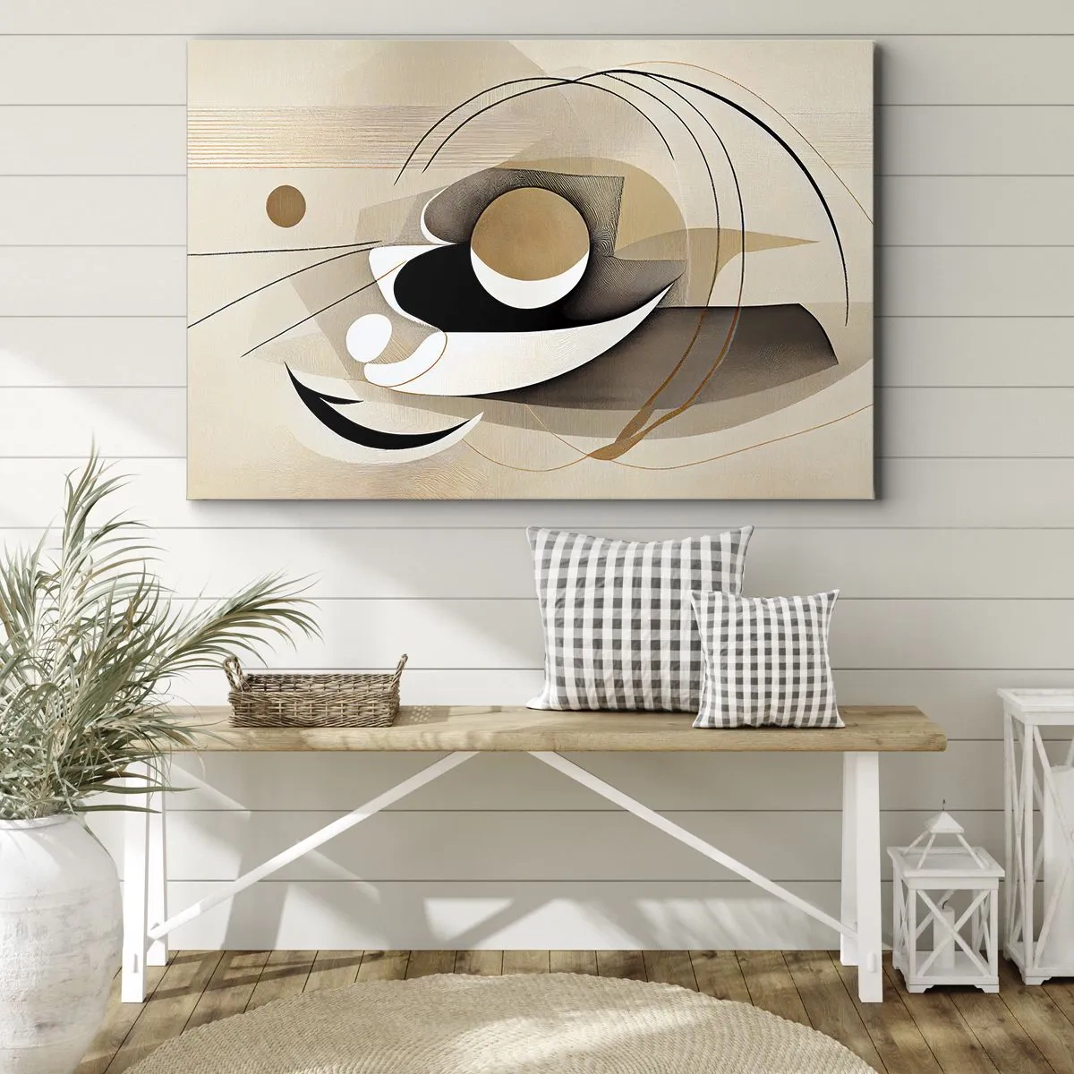 Obraz na plátně - Abstraktní kompozice v odstínech béžové a černé - 70x50cm - Kompozice: podstata věcí - Moderní nástěnná dekorace do obývacího pokoje a ložnice ARTTOR