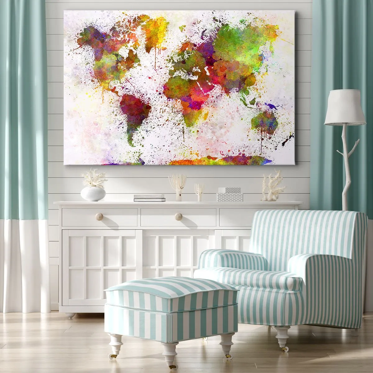 Obraz na plátně - Barevná mapa světa v abstraktním stylu - 70x50cm - Přišlo to nějak samo - Moderní nástěnná dekorace do obývacího pokoje a ložnice ARTTOR