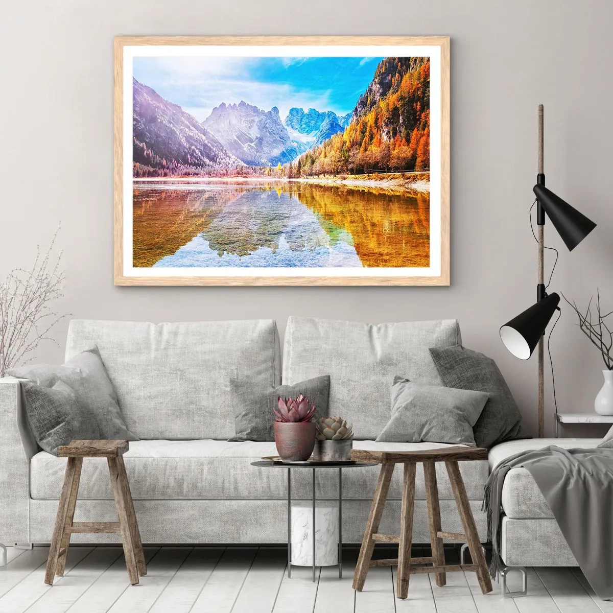 Plakát v rámu světlý dub - A v horách už je podzim - 100x70 cm