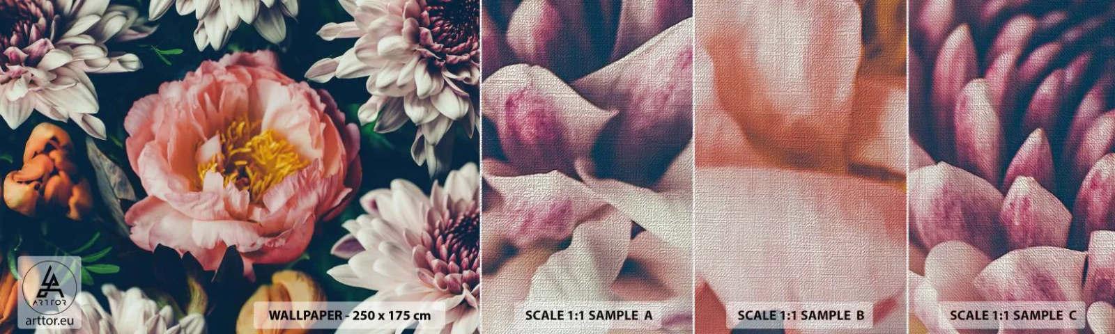 Vzor Fototapety Premium Canvas - S barokním přepychem - Květiny, Pivoňka, Kytice květin - 100x30 cm