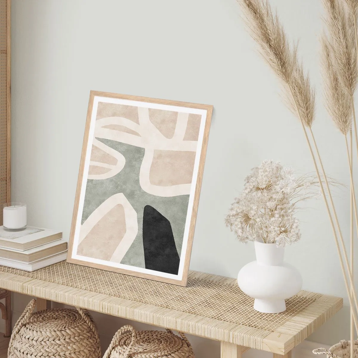 Plakát v rámu světlý dub - Kompozice s černým motivem - 40x50 cm