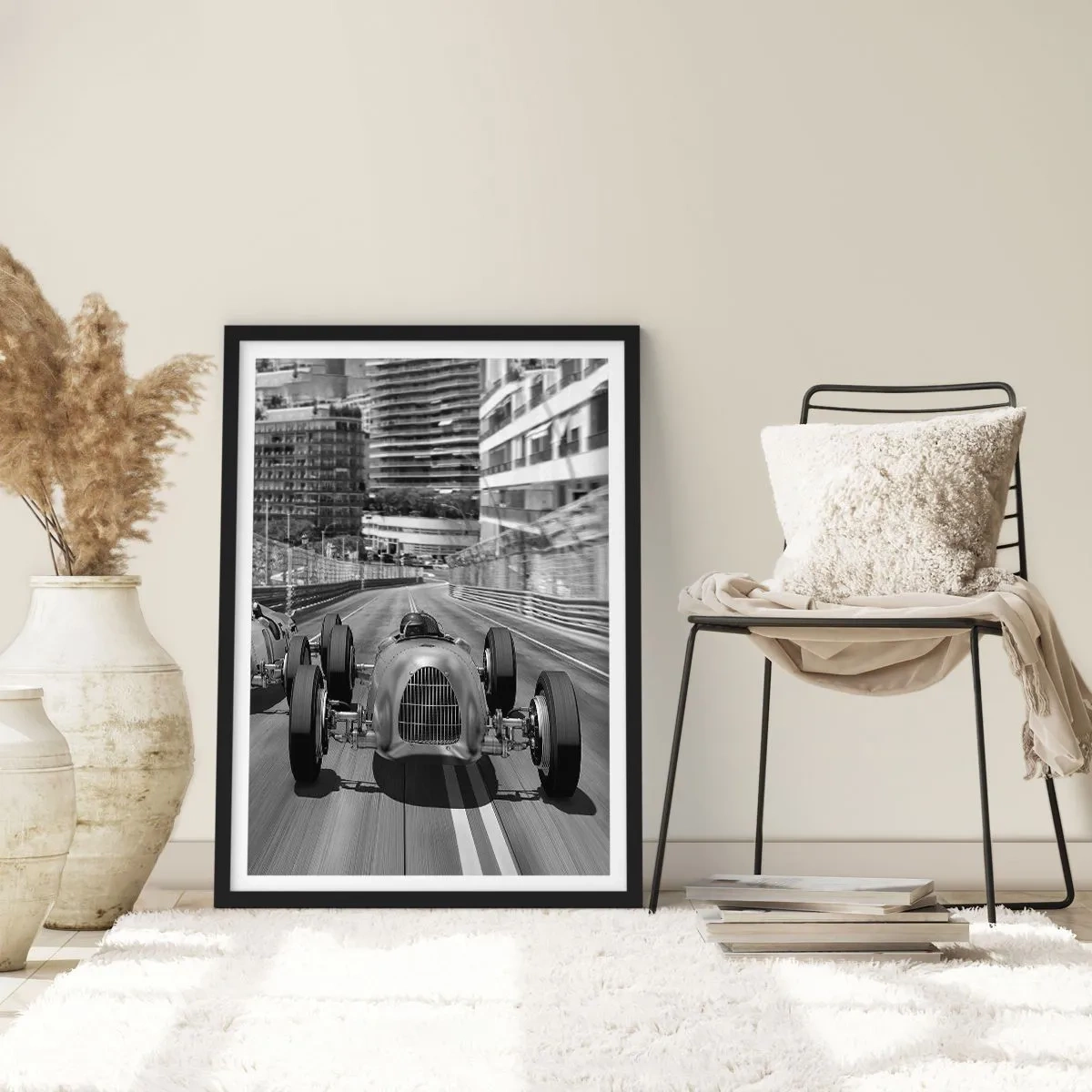 Plakát v černém rámu - Historické závody v Monte Carlu - 50x70cm - Kdysi dávno v Monte Carlu - Moderní nástěnná dekorace do obývacího pokoje a ložnice ARTTOR