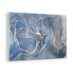 Obraz na skle - Abstraktní kompozice v odstínech tmavě modré a zlaté - 70x50cm - Zlatý prach - Moderní nástěnná dekorace do obývacího pokoje a ložnice ARTTOR