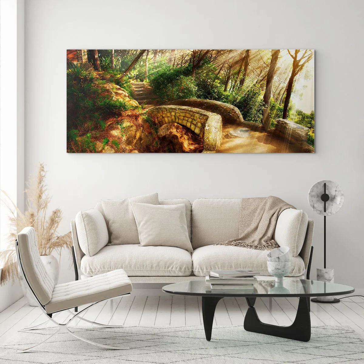 Obraz na skle - Přímo z můstku v pohádkovém lese - 100x40 cm
