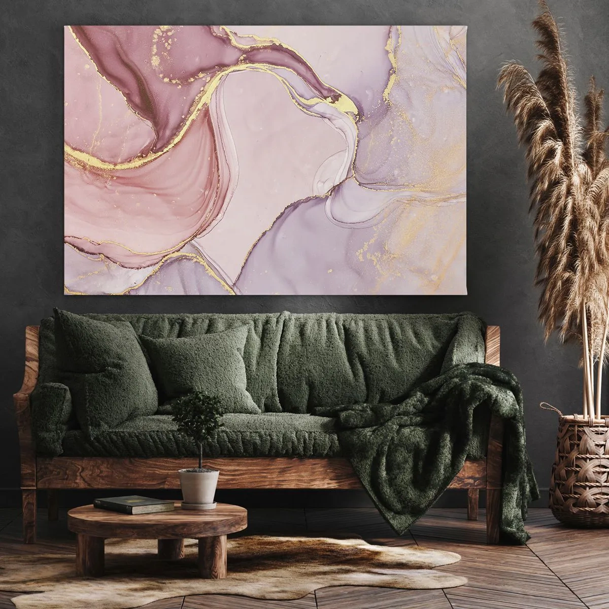 Obraz na plátně - Jemné abstraktní vzory v odstínech růžové a zlaté - 70x50cm - Mazlení barev - Moderní nástěnná dekorace do obývacího pokoje a ložnice ARTTOR