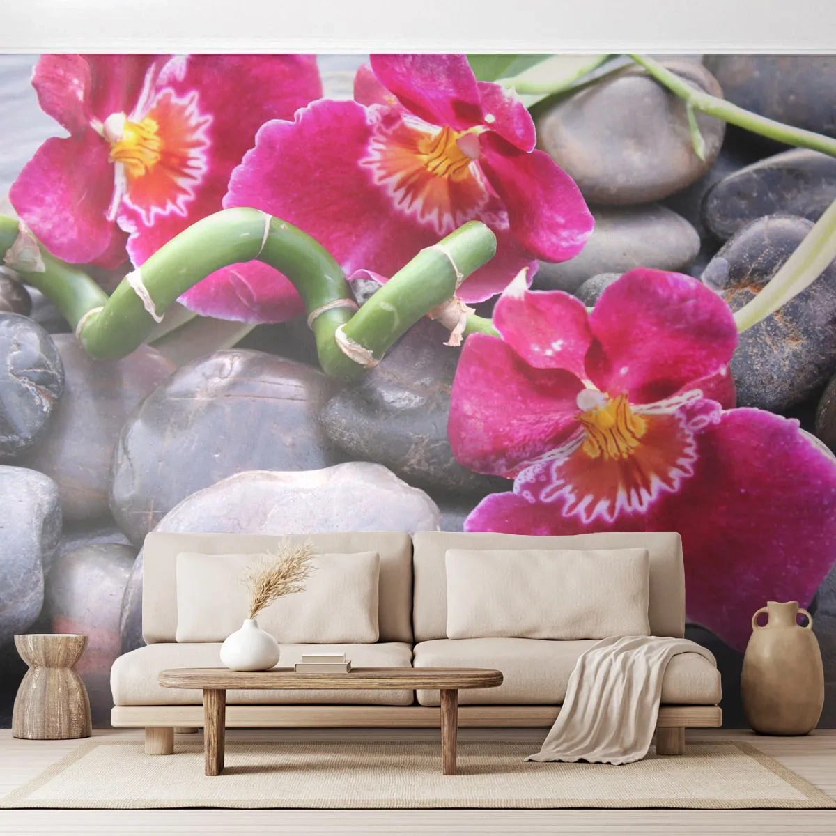 Fototapeta Premium Canvas - Chlad a žár - Květiny, Kameny, Orchidej - 250x175 cm