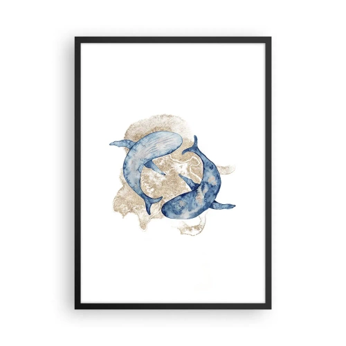 Plakát v černém rámu - Abstraktní obraz dvou ploutvovců - 50x70cm - Přátelství nebo láska? - Moderní nástěnná dekorace do obývacího pokoje a ložnice ARTTOR