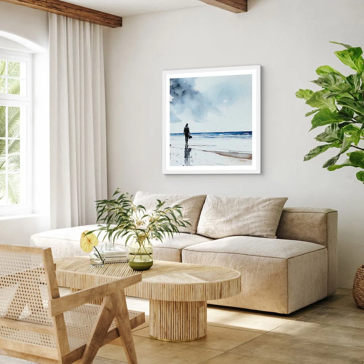 Plakát v bílém rámu - Rozhovor s mořem - 50x50 cm