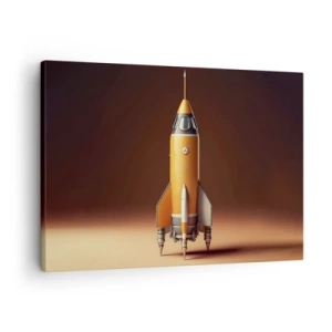 Obraz na plátně - Raketa v retro stylu na pozadí hnědých tónů - 70x50cm - Začíná to snem - Moderní nástěnná dekorace do obývacího pokoje a ložnice ARTTOR