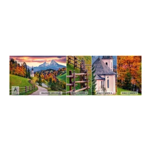 Vzor Fototapety Samolepicí Deluxe Sticker - Naprosto ideální krajina - Horská krajina, Cesta, Kostel - 100x30 cm