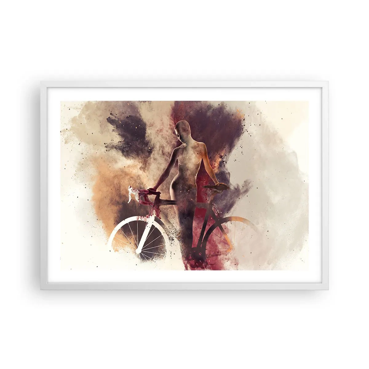 Plakát v bílém rámu - Cyklistická duše v mramorových tvarech - 70x50 cm