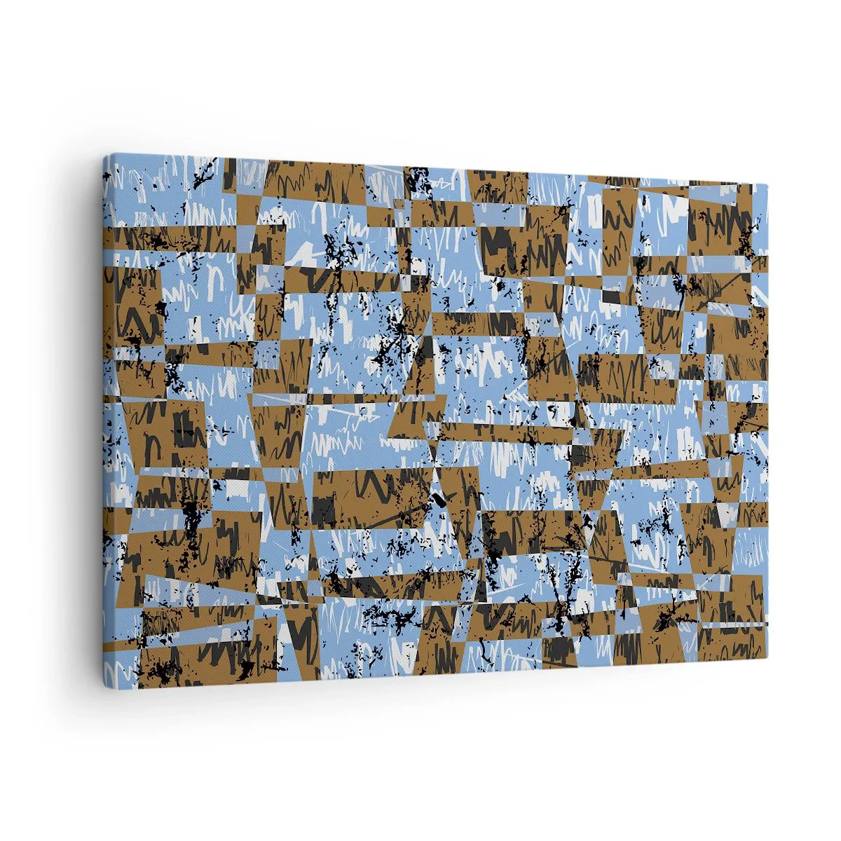 Obraz na plátně - Abstraktní kompozice obdélníků v odstínech hnědé a modré. - 70x50cm - Nelidová vystřihovánka - Moderní nástěnná dekorace do obývacího pokoje a ložnice ARTTOR