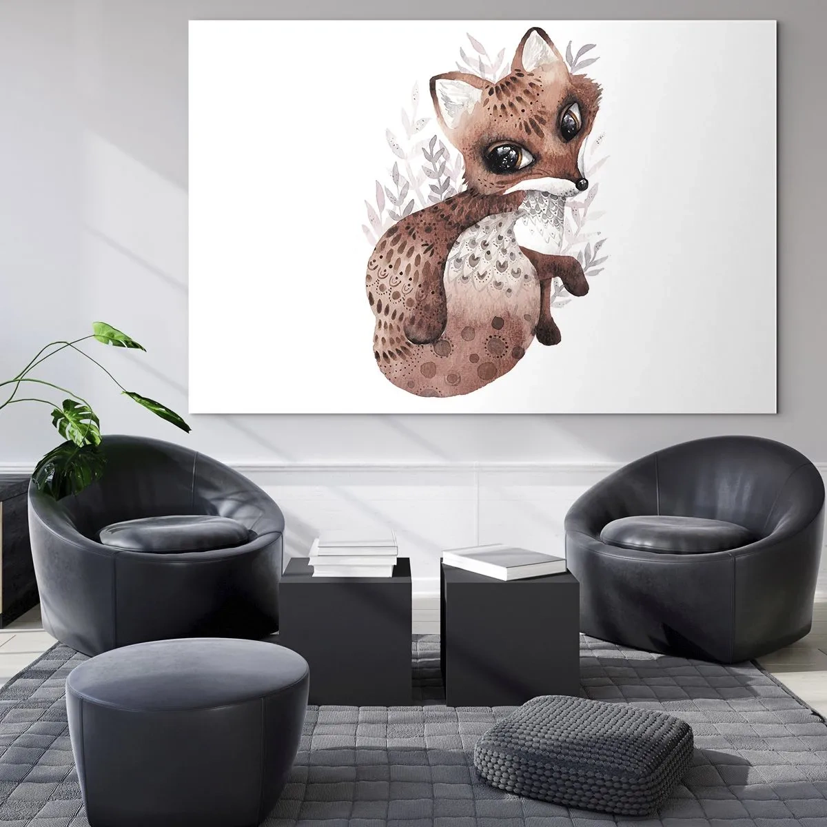 Obraz na skle - Roztomilý akvarelový liška na bílém pozadí - 70x50cm - Prostě se zamilovat - Moderní nástěnná dekorace do obývacího pokoje a ložnice ARTTOR