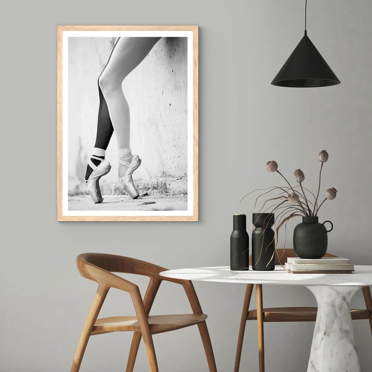 Plakát v rámu světlý dub - Balerína, voila! - 70x100 cm