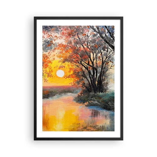 Plakát v černém rámu - Západ slunce nad řekou se stromy - 50x70cm - Podzimní nádech - Moderní nástěnná dekorace do obývacího pokoje a ložnice ARTTOR