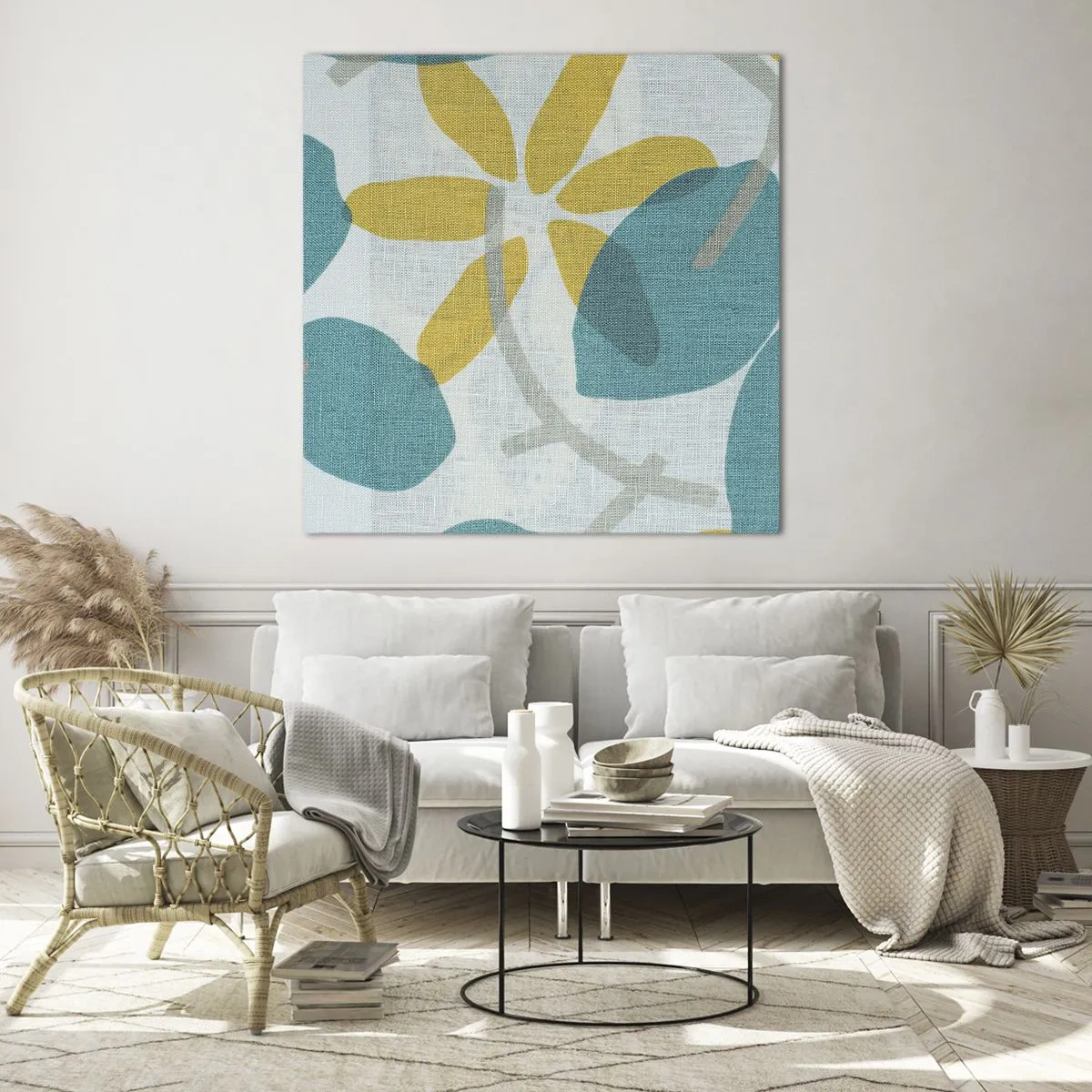 Obraz na skle - Mezi azurovými listy - 70x70 cm