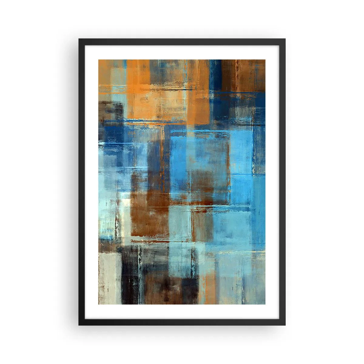 Plakát v černém rámu - Abstraktní geometrické vzory v odstínech modré - 50x70cm - Přes modrý závoj - Moderní nástěnná dekorace do obývacího pokoje a ložnice ARTTOR