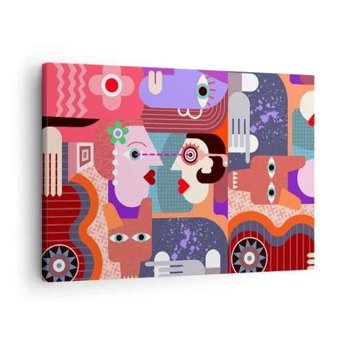 Obraz na plátně - Abstraktní postavy v živých barvách - 70x50cm - Tváří v tvář - Moderní nástěnná dekorace do obývacího pokoje a ložnice ARTTOR