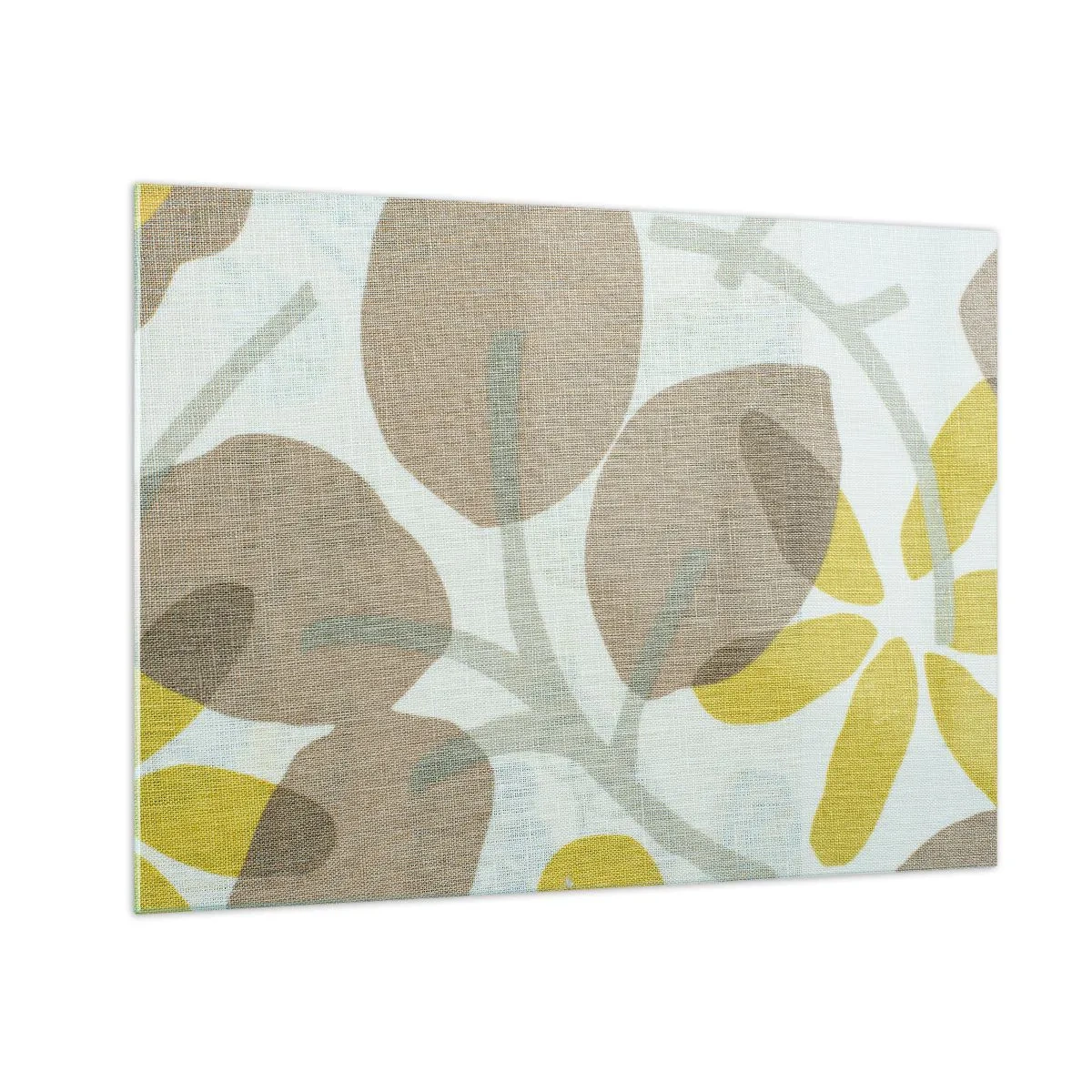 Obraz na skle - Stylizované listy a květy v pastelových odstínech béžové a žluté - 70x50cm - Kompozice v plném slunci - Moderní nástěnná dekorace do obývacího pokoje a ložnice ARTTOR