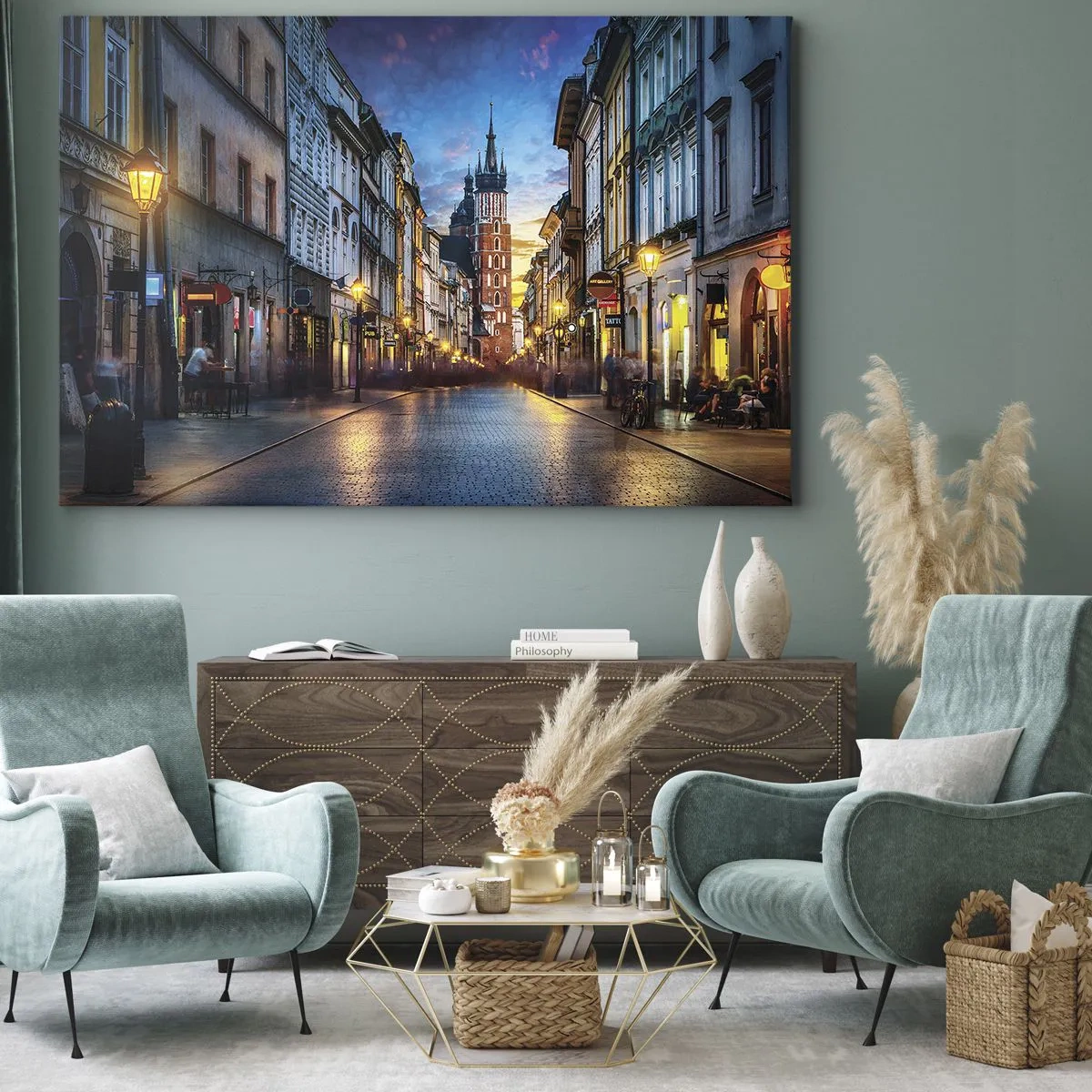 Obraz na plátně - Večerní ulice s výhledem na krakovskou katedrálu - 70x50cm - Krakovský půvab - Moderní nástěnná dekorace do obývacího pokoje a ložnice ARTTOR