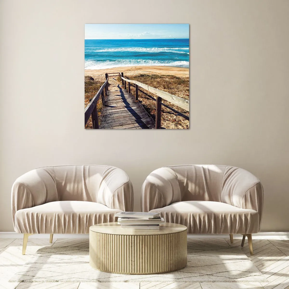 Obraz na skle - Běž! - 70x70 cm