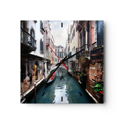 Nástěnné hodiny - Benátská krajina s gondolou a můstkem - 30x30 cm