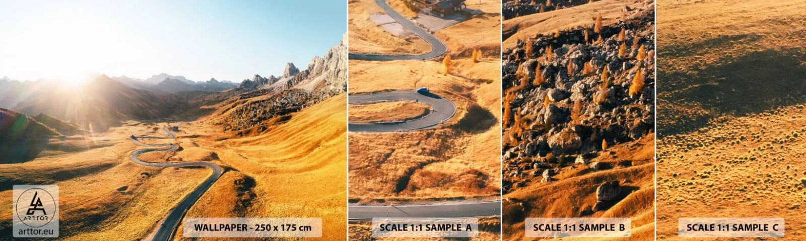 Vzor Fototapety Samolepicí Deluxe Sticker - Ve zlatém údolí - Krajina, hory, Itálie - 100x30 cm