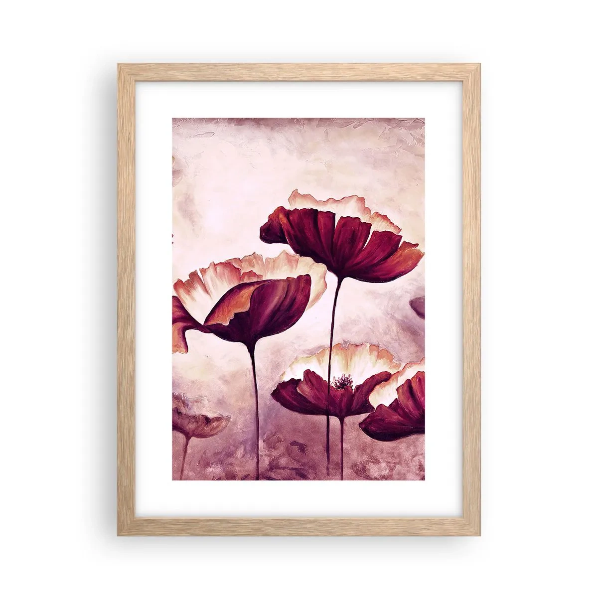 Plakát v rámu světlý dub - Červený a bílý plátek - 30x40 cm