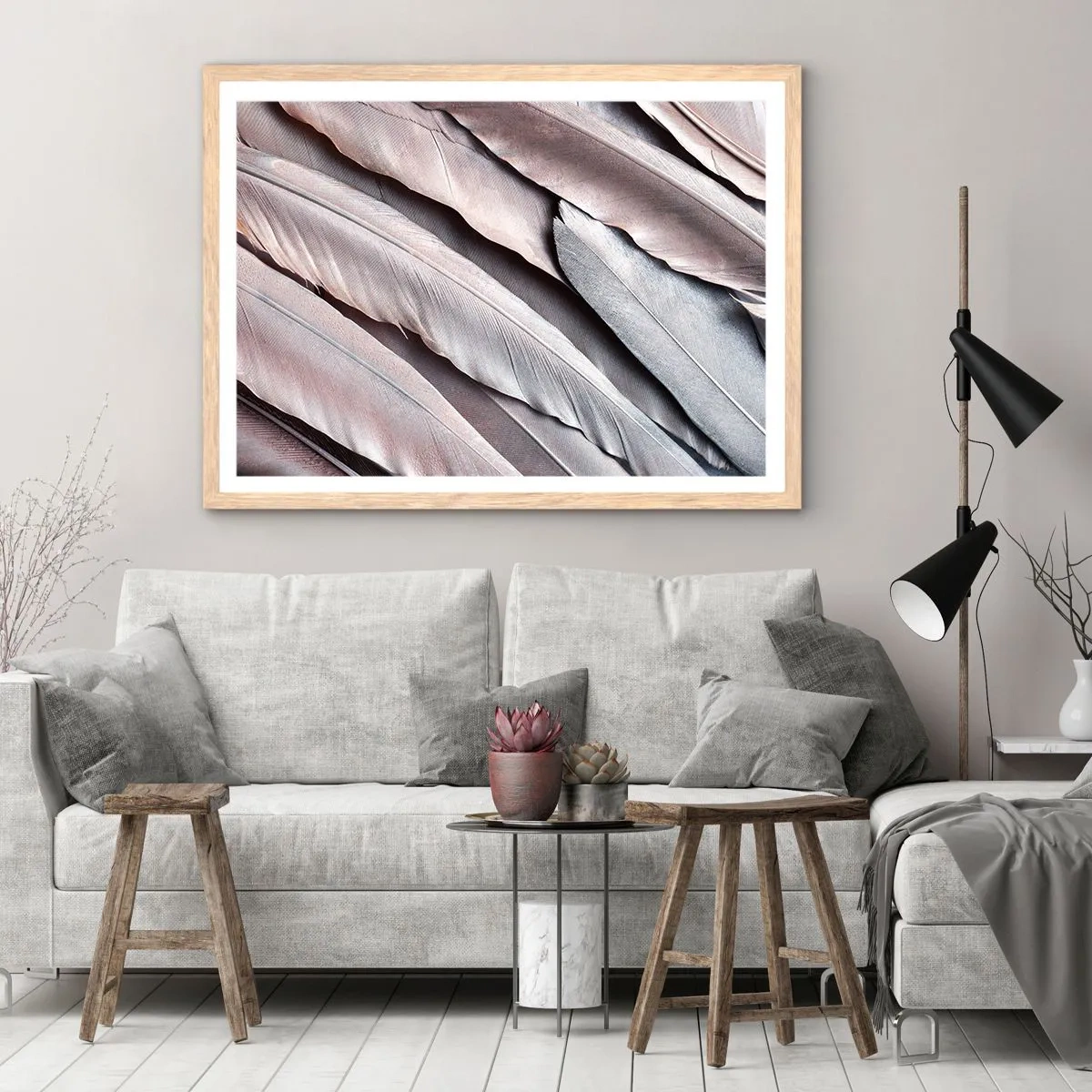 Plakát v rámu světlý dub - V růžové a stříbrné - 70x50 cm