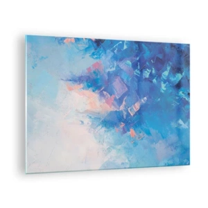 Obraz na skle - Abstraktní zimní krajina s chladnými modrými a jemnými růžovými odstíny - 70x50cm - Zimní abstrakce - Moderní nástěnná dekorace do obývacího pokoje a ložnice ARTTOR