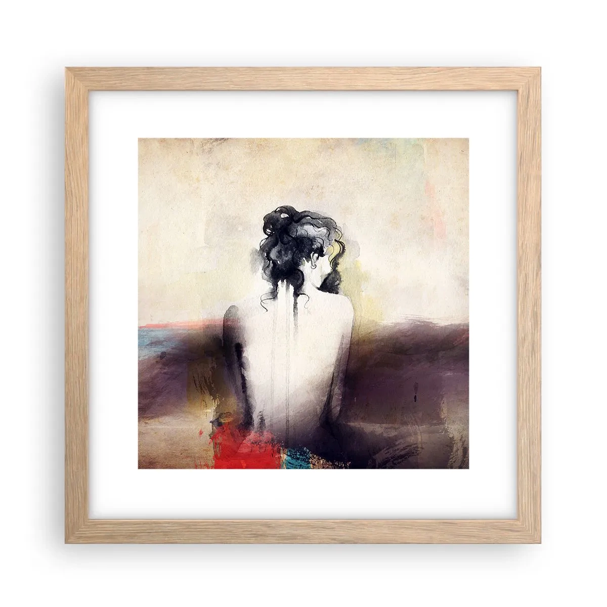 Plakát v rámu světlý dub - Jemné linie, oválné tvary - 30x30 cm