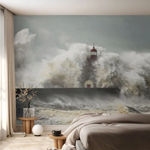 Fototapeta Samolepicí Deluxe Sticker - Hněv oceánu - Krajina, Maják, Bouřka - 350x256 cm