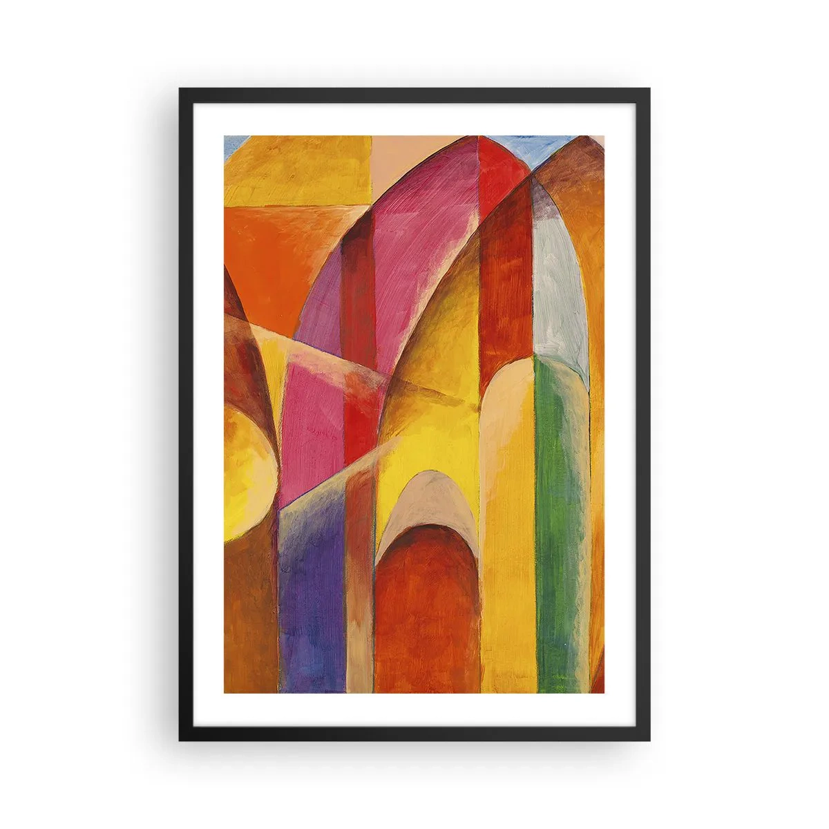 Plakát v černém rámu - Barevná abstrakce s geometrickými tvary - 50x70cm - Katedrála slunce - Moderní nástěnná dekorace do obývacího pokoje a ložnice ARTTOR