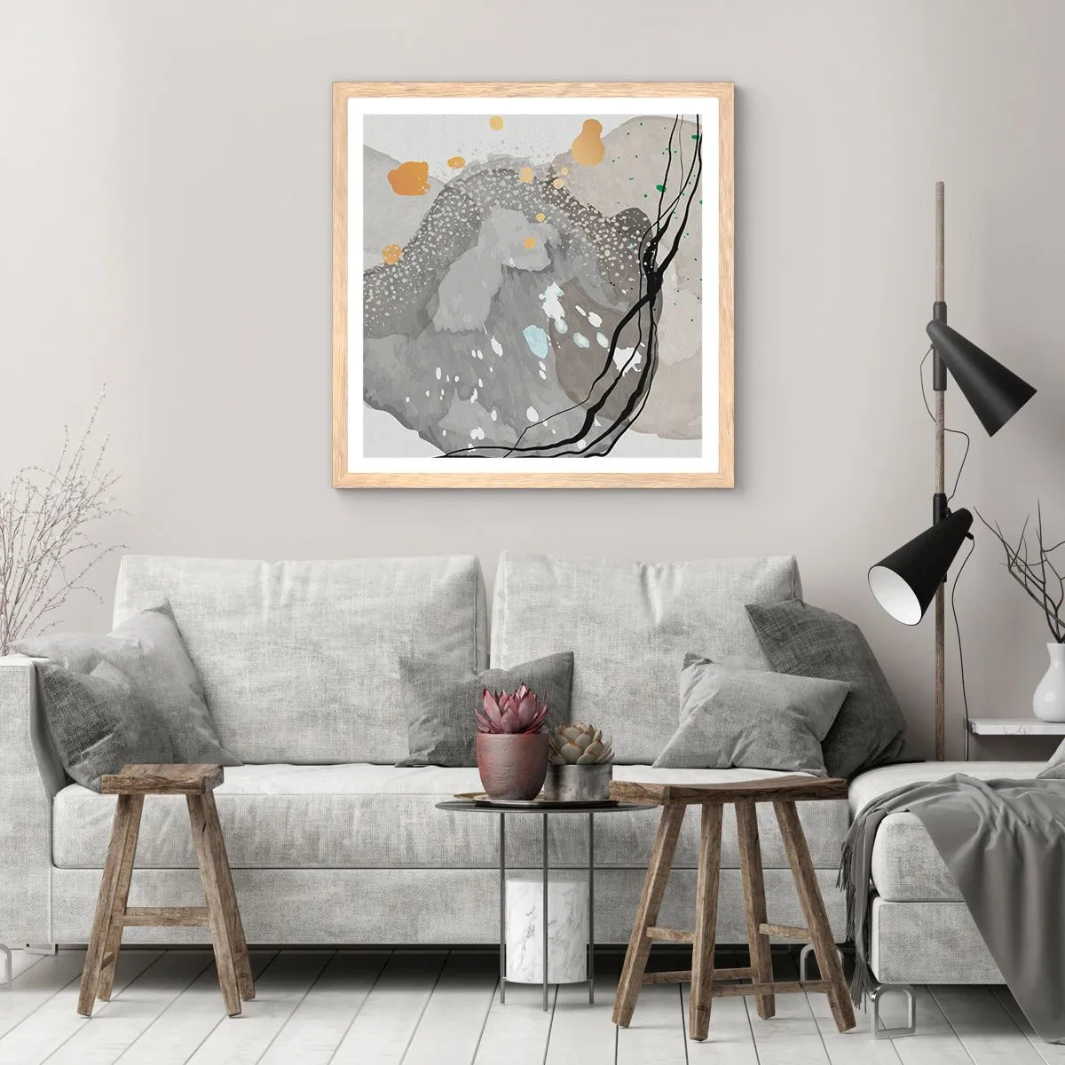Plakát v rámu světlý dub - Organická kompozice - 60x60 cm