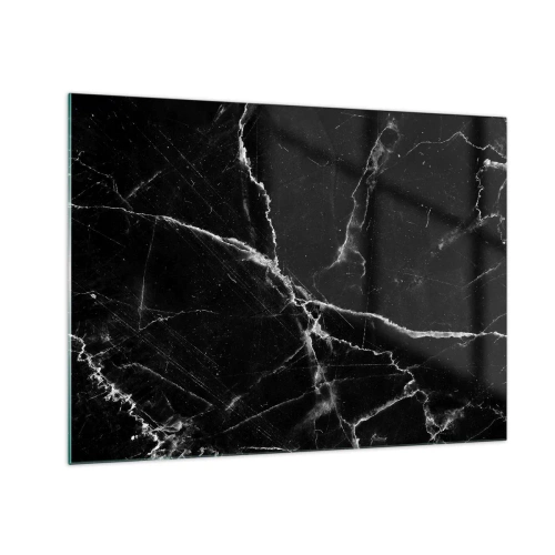 Obraz na skle - Černý mramorový povrch se světlými žilkami - 70x50cm - Tajemný život kamene - Moderní nástěnná dekorace do obývacího pokoje a ložnice ARTTOR