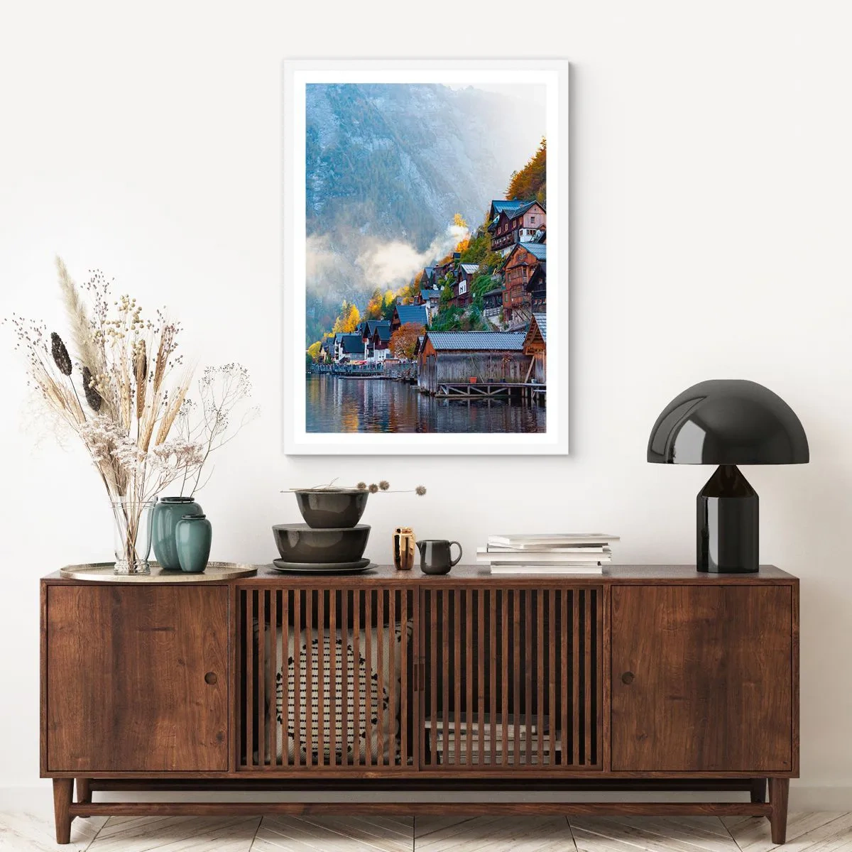 Plakát v bílém rámu - Alpská krajina - 50x70 cm