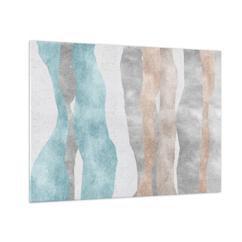 Obraz na skle - Jemné proužky v odstínech béžové a modré - 70x50cm - Studie blízkosti - Moderní nástěnná dekorace do obývacího pokoje a ložnice ARTTOR